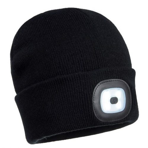 Black Beanie LED Head Light USB Rechargeable - Front